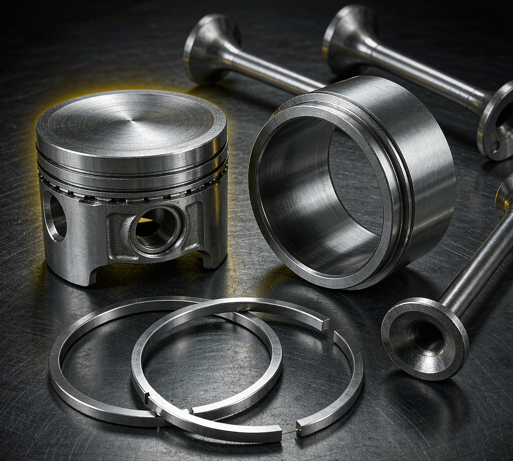 Engine parts - pistons, liners, rings and valves
